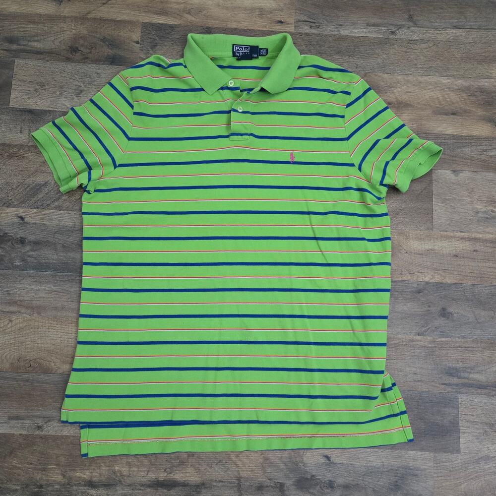 Polo by Ralph Lauren Men's 2XL Vintage Custom Fit Polo Bright Green w/ Stripes